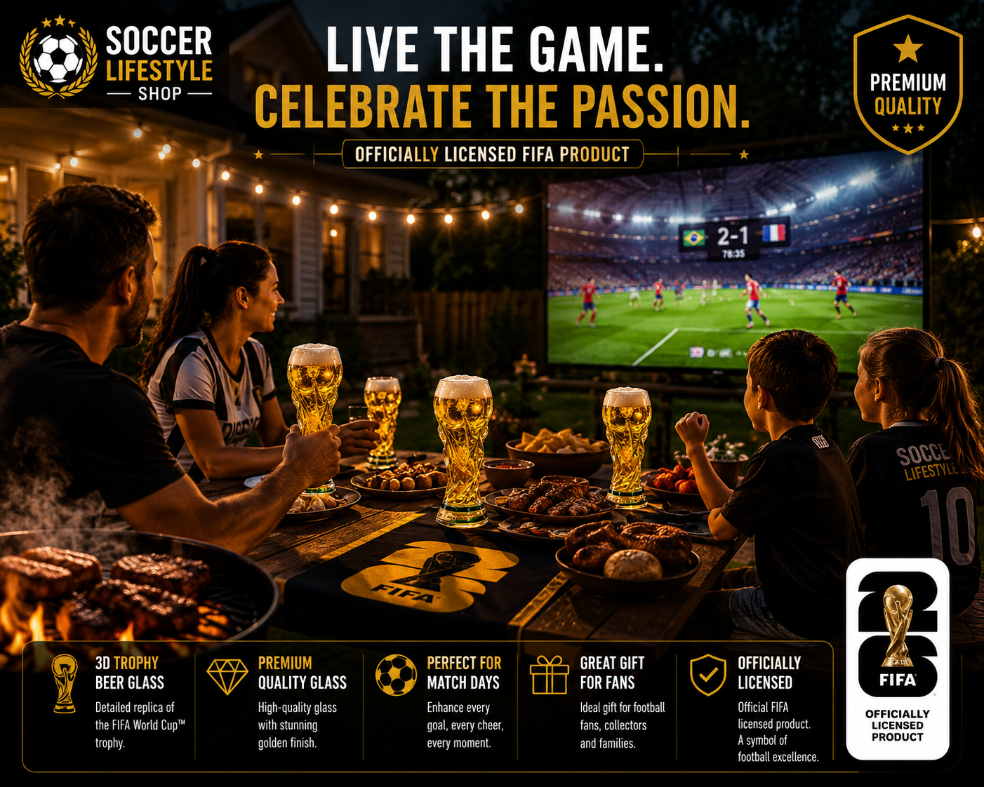 Golden Trophy Beer Glass™ – Soccer Fan Edition